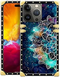 Compatible with iPhone 15 Pro Max Case, Starry Sky Colourful Mandala Luxury Golden Decoration for Girl Women Soft TPU Shockproof Protective Hard PC Back for iPhone 15 Pro Max