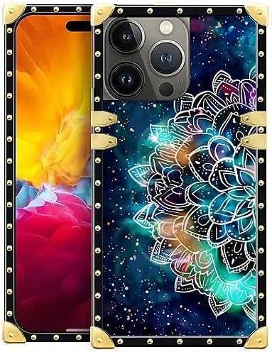 Compatible with iPhone 15 Pro Max Case, Starry Sky Colourful Mandala Luxury Golden Decoration for Girl Women Soft TPU Shockproof Protective Hard PC Back for iPhone 15 Pro Max