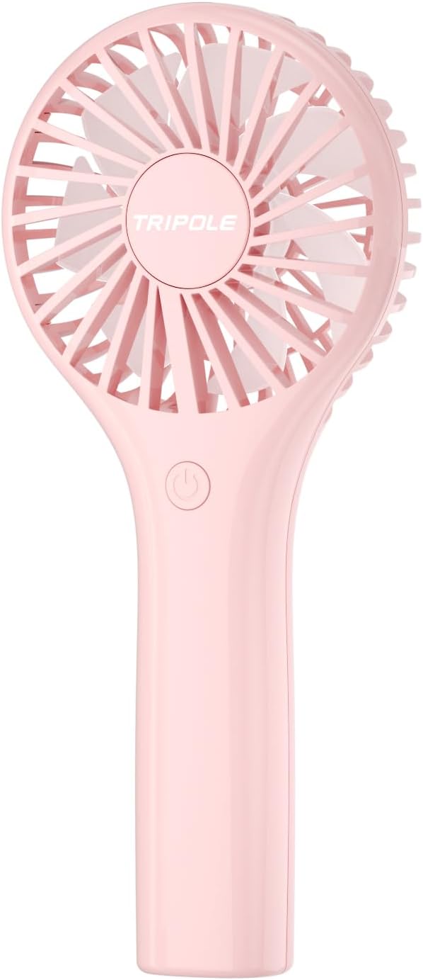TriPole Portable Handheld Fan Mini Personal Fan 3 Speeds, Powerful Little Battery Hand Held Fans for Travel Trip Outdoor Concerts, Cute Small Rechargeable Lash Fans for Makeup Skincare Drying, Pink