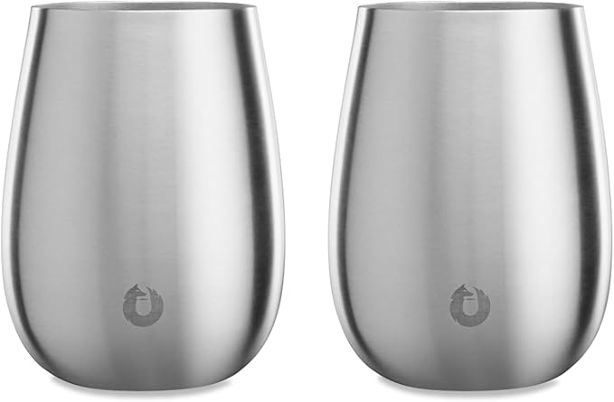 SNOWFOX Premium Vacuum Insulated Stainless Steel Grand Pinot Wine Glass, Chilled Wine Stays Icy Cold, Stemless Cocktail Glasses, Elegant Home Entertaining, Classic Barware, 12oz, Steel
