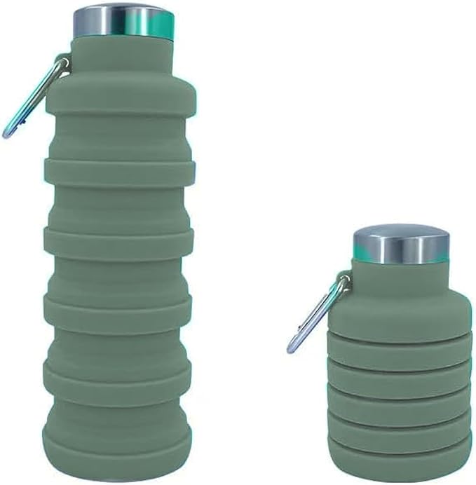 Collapsible Water Bottles 17oz, Odorless BPA-Free Silicone, Leak-Proof Foldable Reusable Bottle - Perfect for Travel Sports Gym Hiking Camping Cycling - Light Taupe