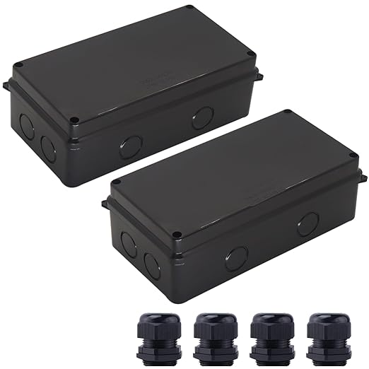 Electrical Box, Outdoor Waterproof Box IP65 Junction Box with Reserved Holes,ABS Plastic Project Box Power Cord Enclosure Black 2Pcs 7.9 x 3.4 x 2.8 inch(200x100x70mm)