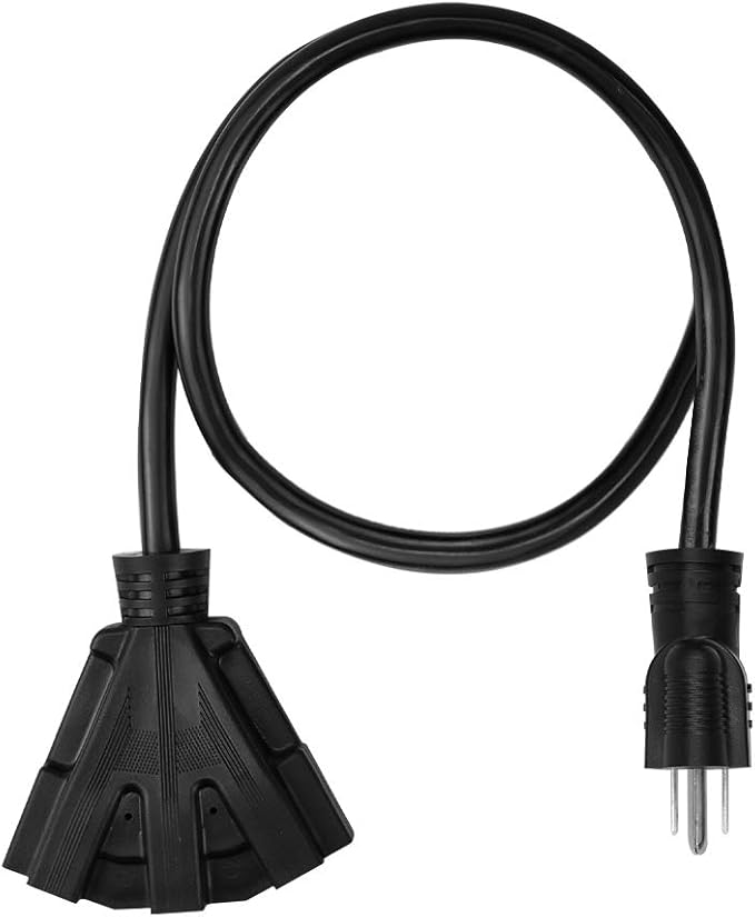 3FT 12/3 Outdoor Extension Cord, Heavy Duty 3-Outlet SJTW Indoor/Outdoor Three-Prong Power-Cord 12-Gauge Grounded 15-Amp 1875 Watts