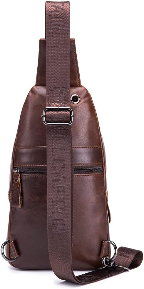 Hebetag Leather Sling Bag Crossbody Backpack for Men Women Outdoor Travel Work Shoulder Chest Pouch Camping Casual Daypack Coffee 18cm(W) x8cm(D) x30cm(H)(7.08"x3.14"x11.81") approx;