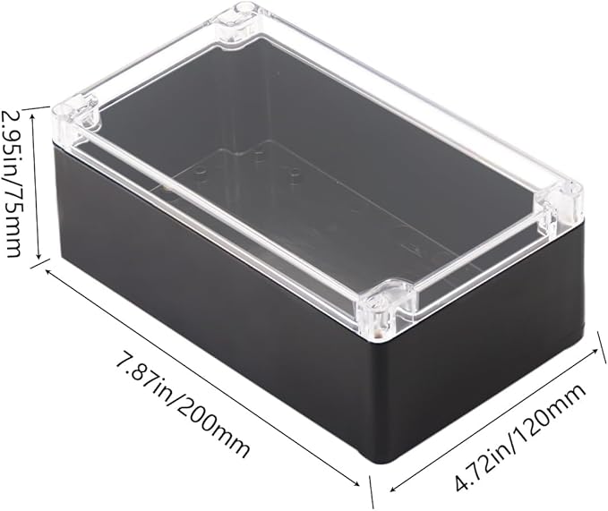 Project Box IP65 Waterproof Junction Box ABS Plastic Black Electrical Boxes DIY Electronic Project Case Power Enclosure Clear Cover 7.87"x4.72"x2.95"
