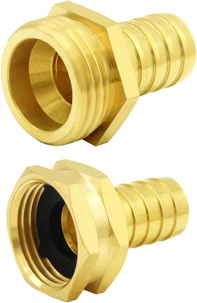 Hooshing 3/4" Garden Hose Repair Kit Solid Brass Water Hose Mender Male and Female Hose Connectors with Clamps