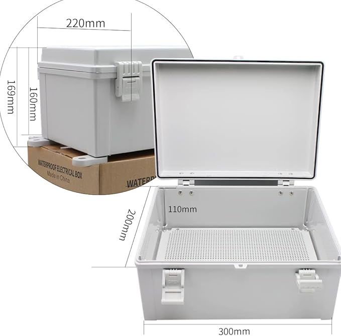 MAKERELE Waterproof Junction Box Outdoor Junction Box ABS Plastic Waterproof Universal Electrical Project Box (Grey Cover, 11.8 * 7.8 * 6.3 Plastic latches)
