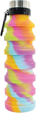 iscream BPA Free, 18 oz Collapsible Silicone Bottle with Carabiner - Rainbow Sherbert