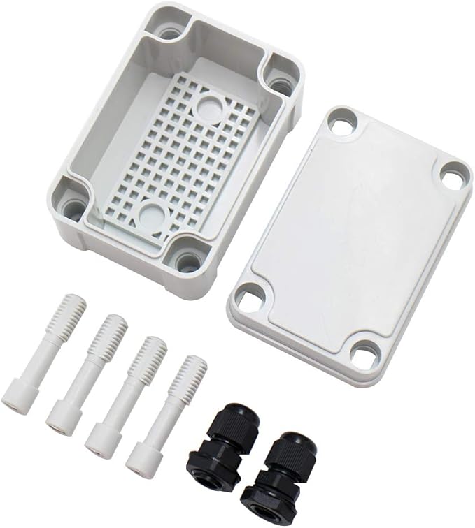 MAKERELE Outside Electrical Box Waterproof Grey 3.74”2.56”2.17” (956555mm) IP67 Small Project ABS Plastic Case with 2 NPT 1/4” Glands