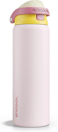 ENCOOL Leakproof Insulated Water Bottle with Straw Dual-Sip Water Bottle Bag-Safe Design for Work, Commute & Gym – Keeps Drinks Cold All Day, 32 oz, Blush Pink