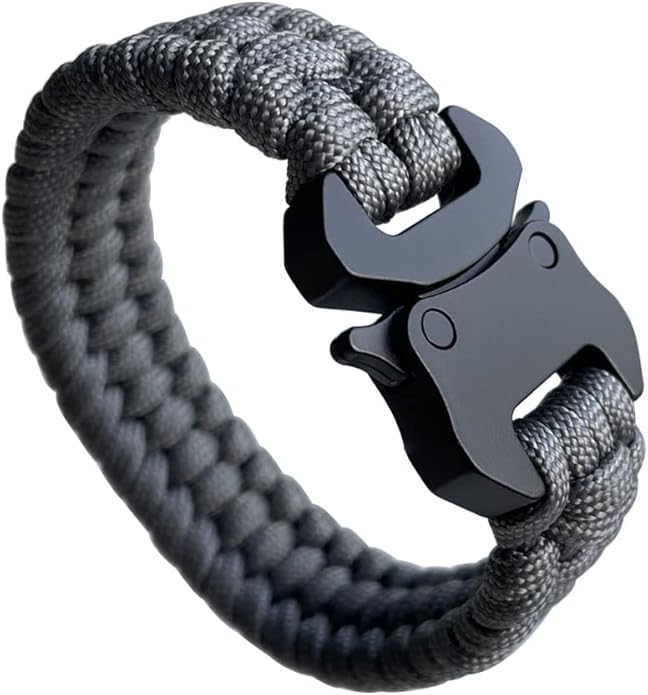 Parachute Cord Bracelets Trilobite Weaved Paracord Bracelet with Side Release Buckle 8.7 inch Black Bracelet for Men Women 1 Set