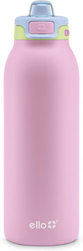 Ello Pop & Fill 40oz Stainless Steel Water Bottle with Quick Fill Technology, Double Walled and Vacuum Insulated Metal, Leak Proof Locking Lid, Sip and Chug, Reusable, BPA Free, Rosy Skyline