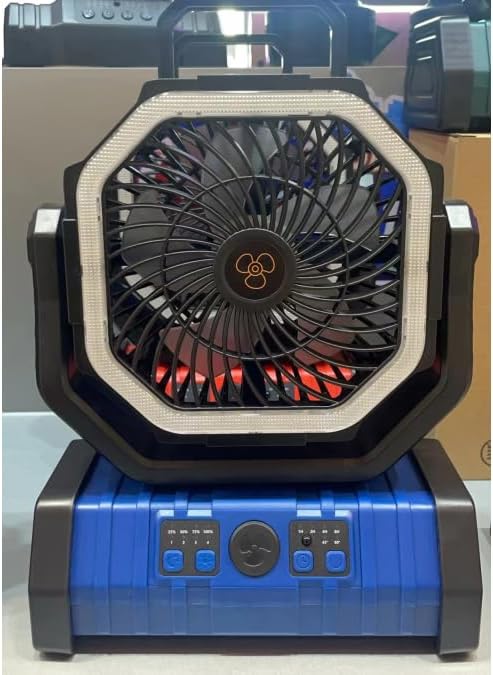 Portable Fan Battery Powered,20000mAh Rechargeable Camping Fan Battery Operated with LED Lantern,Auto-Oscillating USB Personal Cordless Battery Fans Portable Tent Travel & Hanging Hook (Blue)