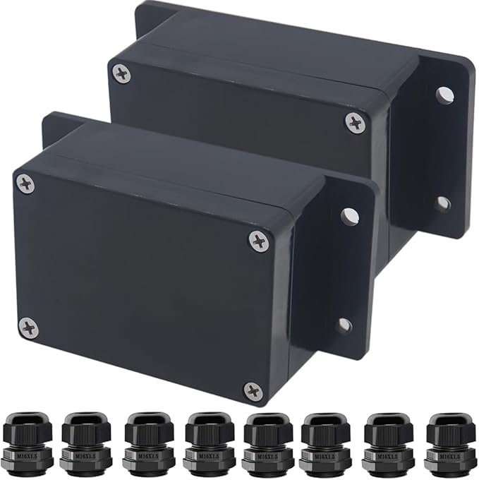 2pcs Project Box ABS Black Electrical Boxes IP65 Outdoor Waterproof Box Electronic Junction Box Fixed Ear Power Enclosure with Cable Glands for DIY Project 3.94 x 2.68 x 1.97 inch