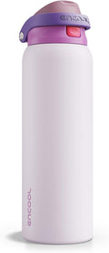ENCOOL Leakproof Insulated Water Bottle with Straw Dual-Sip Water Bottle Bag-Safe Design for Work, Commute & Gym – Keeps Drinks Cold All Day, 40 oz, Purple Cabbage