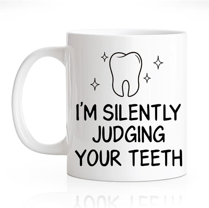 RZHV I'M Silently Judging Your Teeth Funny Coffee Mug, Thank You Birthday Gifts for Dentists Nurses Dental Assistants Hygienists, Graduation New Job Promotion Gifts for Dental Students Coworker Friend