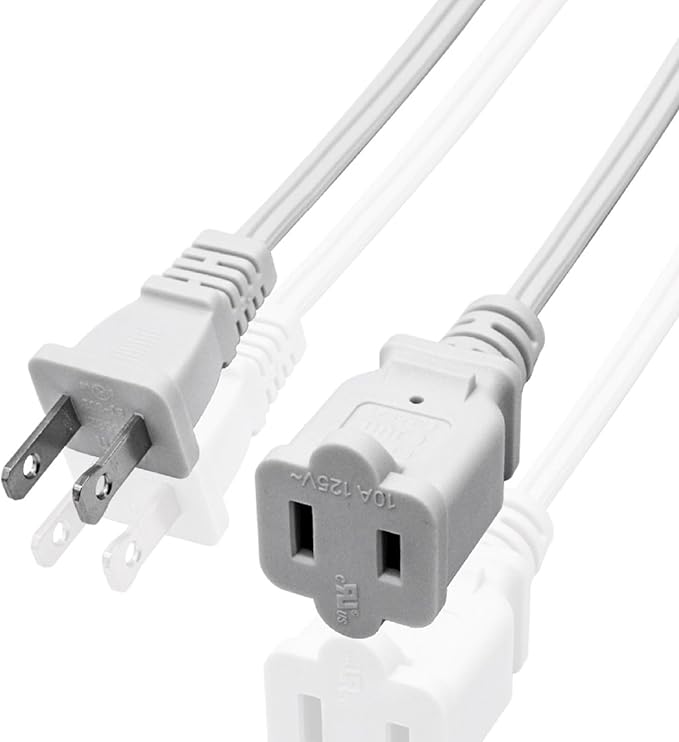 Small Extension Cord 1 FT,2 Prong White,Thin and Short Extension Cords,US Male/Female White Power Cable for Home,Office or Christmas Lights