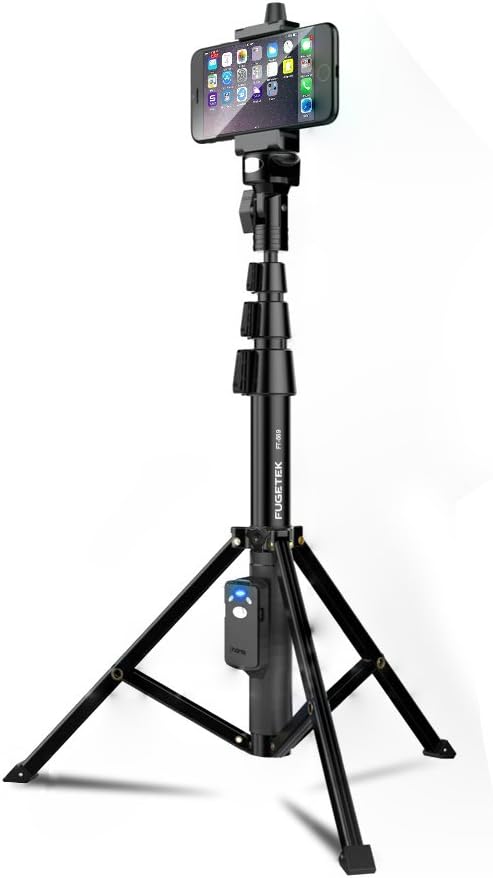 Fugetek 51" Professional Selfie Stick Tripod, 100% All Aluminum Stick & Legs, Lightweight, Detachable Bluetooth Remote, Portable All in One, Compatible with iPhone & Android, Non Skid Feet, Black