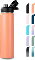 Fijinhom 24 oz Insulated Water Bottle with Handle, 304 Stainless Steel Water Bottles with Wide Mouth, Double Wall Vacuum Sports Water Bottle, BPA Free, Keep Cold and Hot, Coral