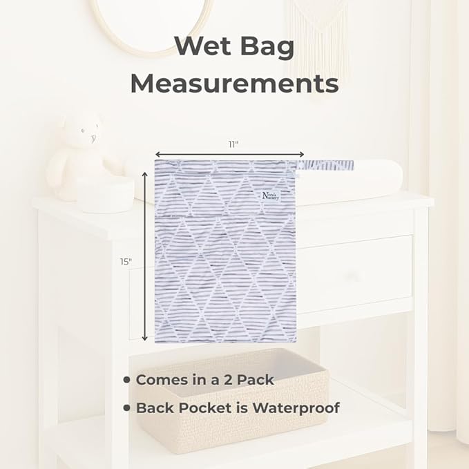 Nora's Nursery Wet Dry Bags with Two Zippered Pockets - Reusable and Washable Wet Bag for Swimming, Travel, Beach, Pool, Daycare, Cloth Diapers, Toiletries and Swimsuits - 11x15 - Boho - 2 Pack