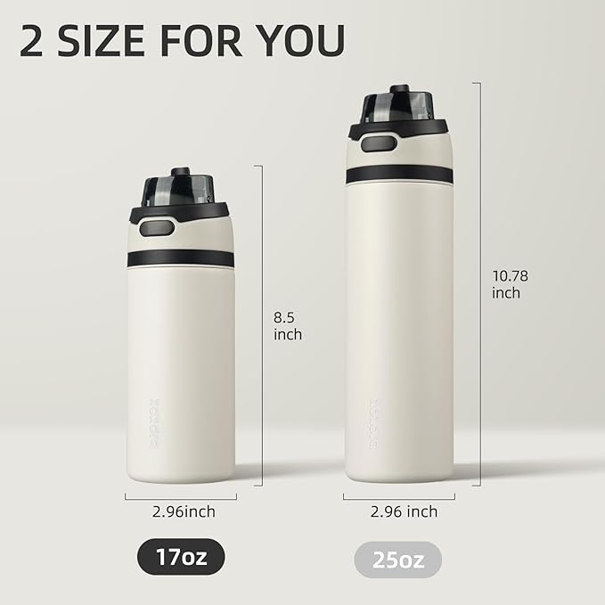 BJPKPK 17oz Insulated Water Bottle with 2-1 Straw Spout Lid, Stainless Steel Metal Water Bottles with Carry Handle, BPA Free, Leak-Proof, Fits in Car Cup Holder, Thermo for Sports,Beige