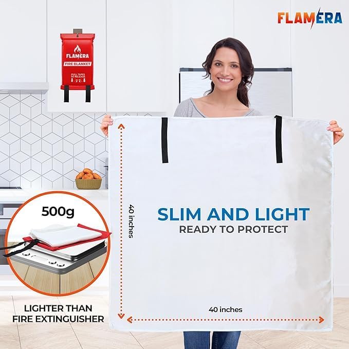 Emergency Fire Blanket for Home and Kitchen | 40"x40" Fireproof and Fire Suppression Blanket | Fiberglass Fire Blankets for Home Safety, Camping, and Office - Fire Retardant Blankets for Fires