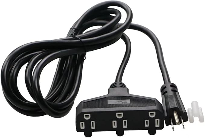 3 Outlet Extension Power Cord 105℃ Temperature Resistant Waterproof Cable 14AWG 15A 3 Prong Heavy Duty Outdoor Extension Cord,10Feet(3.1Meters,Black)