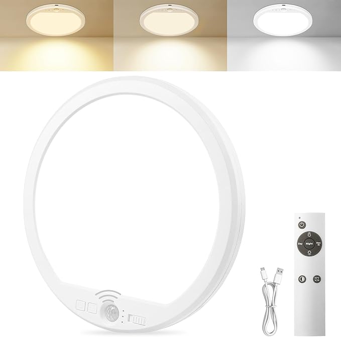OSIDEN Rechargeable Motion Sensor Ceiling Light with Remote Wireless Magnetic Stick on Closet Light Battery Operated Ceiling Lights for Shower Shed Hallway Porch Stairs Garage