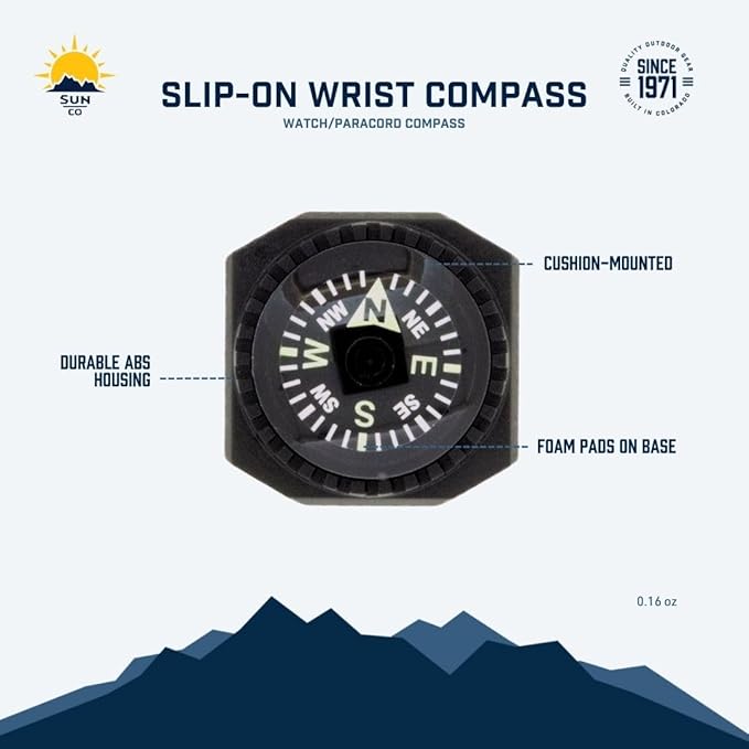 Sun Company Slip-On Wrist Compass - Easy-to-Read Compass for Watch Band or Paracord Survival Bracelet