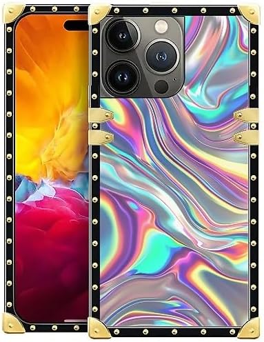 Compatible with iPhone 15 Pro Max Case, Holographic Abstract Iridescent Textures Luxury Golden Decoration for Girl Women Soft TPU Shockproof Protective Hard PC Back