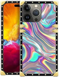 Compatible with iPhone 15 Pro Max Case, Holographic Abstract Iridescent Textures Luxury Golden Decoration for Girl Women Soft TPU Shockproof Protective Hard PC Back