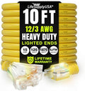 10ft Outdoor/Indoor Extension Cord 3-Outlet 12/3 Gauge Extra Heavy Duty 3 Prong SJTW, Waterproof, Flexible Cold-Resistant Long Power Cord,15A 125V 1875W, Yellow by LifeSupplyUSA