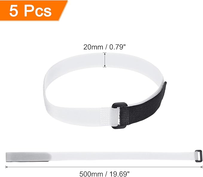 MECCANIXITY 5Pcs Reusable Battery Tie Down Straps,0.8x20" White Nylon Multipurpose Battery Hold Down Adjustable Cinch Strap Hook Loop Fastening Tie for Quadcopters FPV RC Drone Boat Car