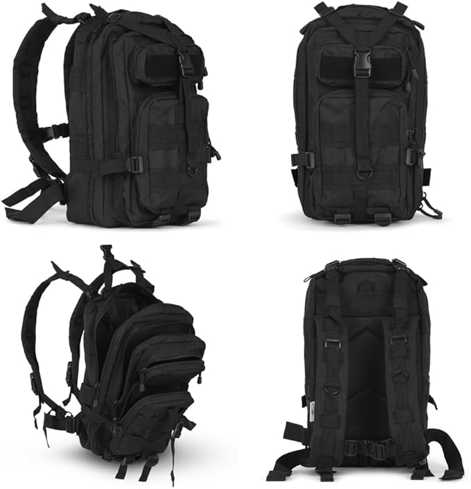 30L Black Tactical Backpack - MOLLE Military Bug Out Bag, Small Survival Rucksack & EDC Daypack for Hunting, Hiking, Camping, Travel - Outdoor Gear for Men & Women