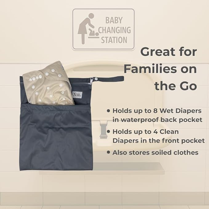 Nora's Nursery Wet Dry Bags with Two Zippered Pockets - Reusable and Washable Wet Bag for Swimming, Travel, Beach, Pool, Daycare, Cloth Diapers, Toiletries and Swimsuits - 11x15 - Forrest - 2 Pack