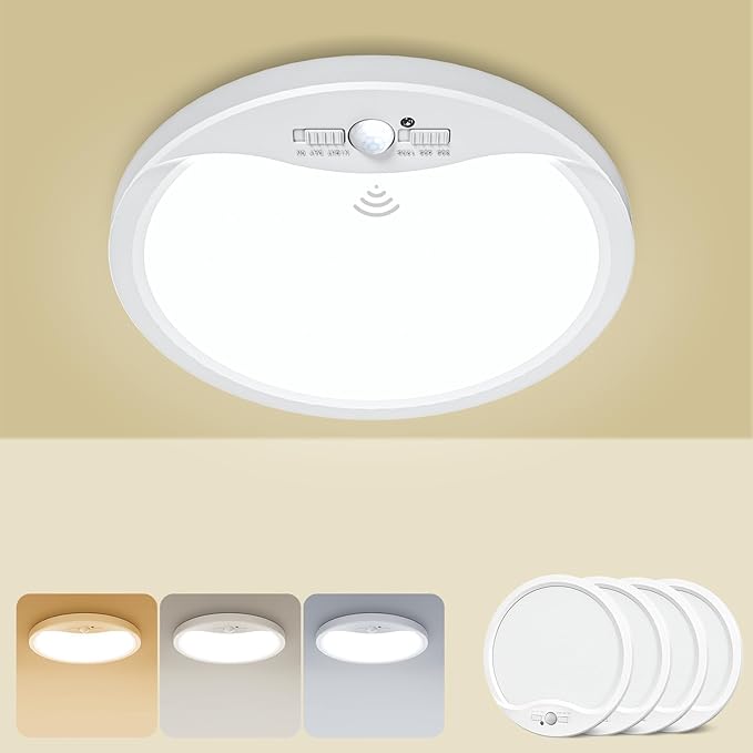 zemty 4Pack 9inch Motion Sensor Ceiling Lights Wired,18W 1800lm 3CCT/3 Mode/30-120s Timer, Bright White LED Flush Mount Light Fixture Motion Activated for Closet Pantry Hallways Stairwells Garage