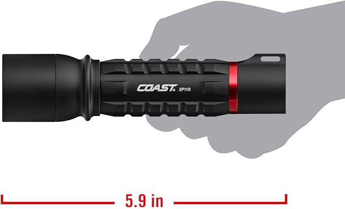 Coast XP11R 2600 Lumen USB-C Rechargeable LED Flashlight with Slide Focus® and Pure Beam® Focusing Optic, 4 Light Modes, Black