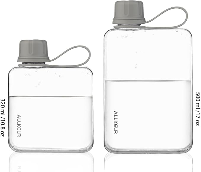 Portable Flat Water Bottle,BPA Free Reusable Tritan Plastic Travel Water Bottle Cup,Lightweight Leakproof Slim Water Bottle Fits Purse,Backpacking, Hiking (Gray, 10.8 oz)