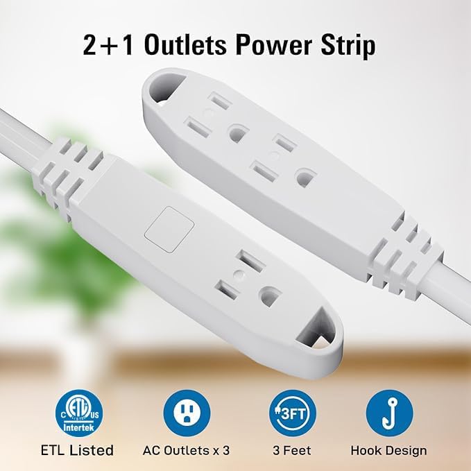 K KASONIC - 25-Feet 3 Outlet Extension Cord, UL Listed, 16/3 SJTW 3-Wire Grounded, 10 Amp 125 V 1625 Watts, Multi-Outlet Indoor/Outdoor Use, White