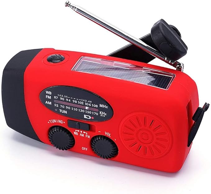 FM/AM/NOAA Weather Radio Hand Crank Self Powered Solar Portable Mini Emergency Survival Radios with 3 LED Super Bright Flashlight 2000mah Battery Operated Power Smart Phone Charger,SOS