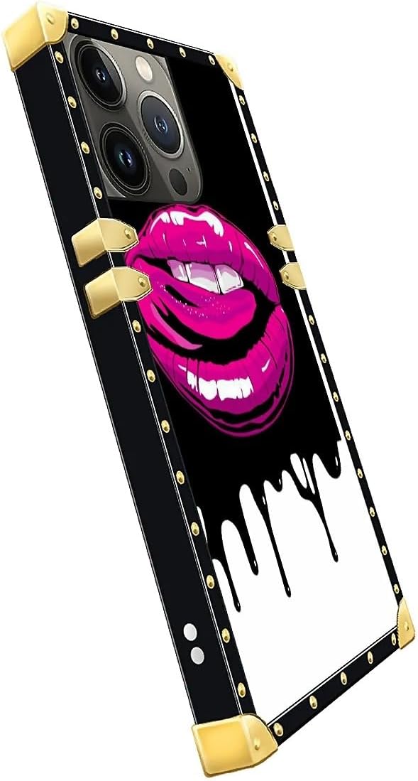 Compatible with iPhone 15 Pro Max Case, Black White Red Slap Sexy Luxury Golden Decoration for Girl Women Soft TPU Shockproof Protective Hard PC Back for iPhone 15 Pro Max