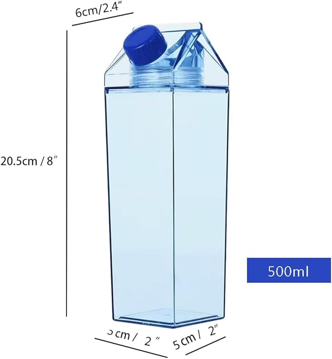 Jinberry 500ml/17Oz Cute Leakproof Milk Carton Water Bottle Portable Drinkware for Outdoor Climbing Tour or Camping