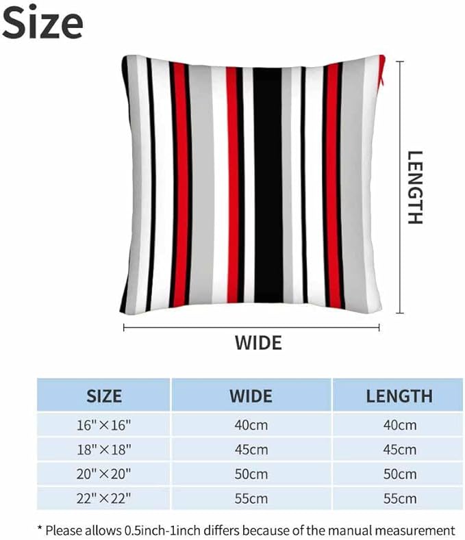 Vertical Lines Striped Pillow Covers 18 X 18 Black White Grey Red Watercolor Set of 2 Pillow Cases Square Velvet Outdoor Throw Cushion Pillowcases Decorative for Home Bed Sofa Couch Hotel