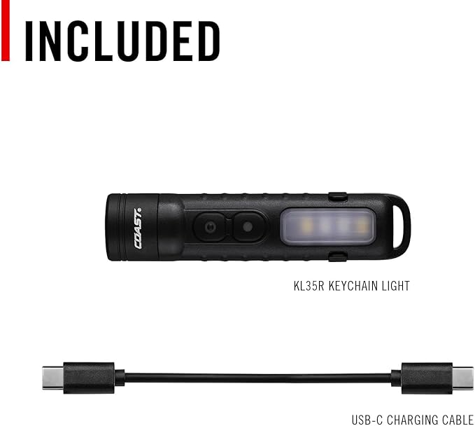 Coast KL35R 600 Lumen Rechargeable LED Pocket Flashlight with RED Light