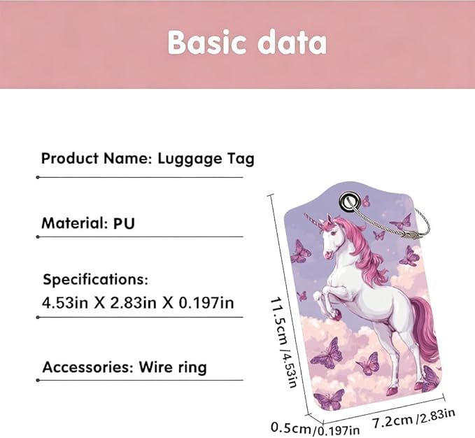 2Pcs Magical Unicorn Luggage Tags for Suitcases, 2.83x4.53 Fantasy ID Labels with Privacy Cover, Aesthetic Butterfly Bag Tags for Backpacks, Girls Graduation Gift Ideas, Set of 2