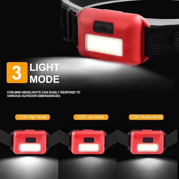 8 Pack Led Headlamp for Adults and Kids, 1.1oz/31g COB Flood Light Ultra Bright Head Lamp with 3 Modes 24 AAA Batteries, Waterproof Work Flashlight for Family Camping Running Reading Hiking