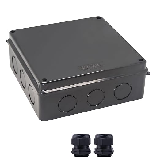 Junction Box, Reserved Holes Electrical Boxes Waterproof IP65 ABS Plastic Electrical Power Cord Enclosure Project Box Black 7.9 x 7.9 x 3.1 inch(200x200x80mm)