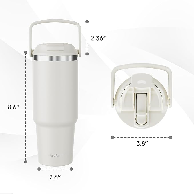 Navigate 30 oz Tumbler with Handle and Straw Lid,Twist On Lid and Flip Up Straw, Double Insulated Tumblers with Flip Straw and Top Handle, Insulated Water Bottle, White