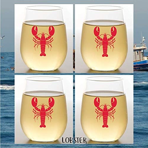 Set of 4 Shatterproof Designer 16 oz Plastic Wine Glasses MADE in the USA (LOBSTER)
