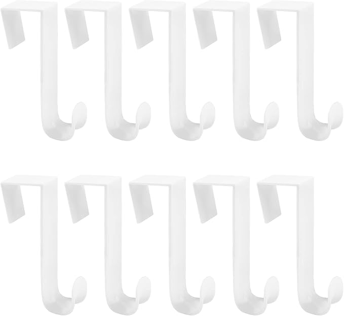 Over The Door Hooks, 10 Pcs Plastic Over The Door Hooks Hangers Durable Cabinet Door Hooks Organizer White Door Hooks for Bathroom, Bedroom, Kitchen (White)